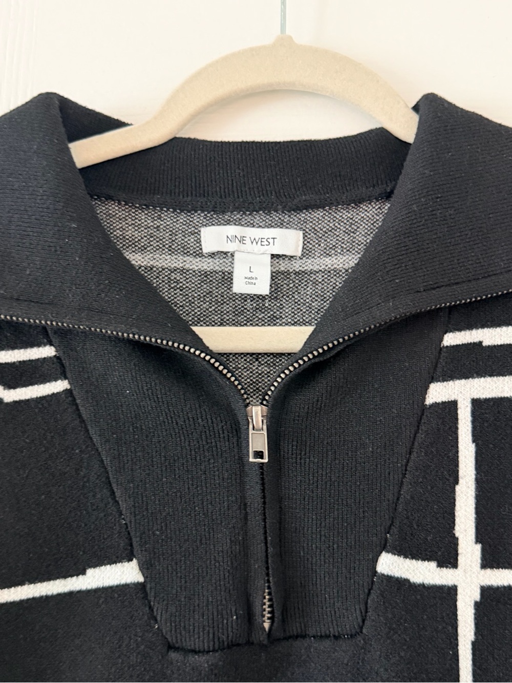 Nine West black and white patterned half-zip pullover sweater - Picture 3 of 6